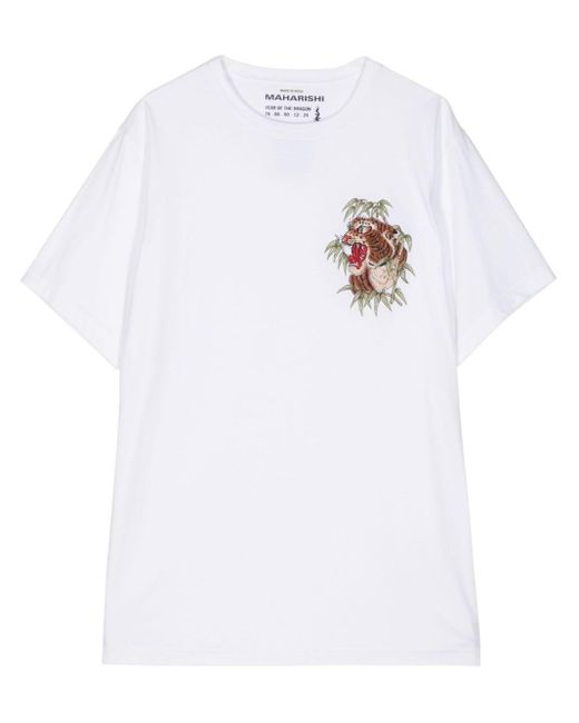 Maharishi White Tiger-embroidered Cotton T-shirt for men