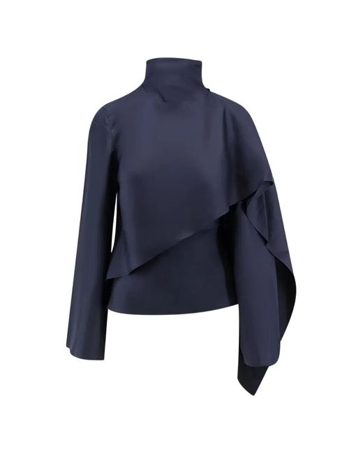 Rohe Blue High-Neck Scarf-Detail Blouse