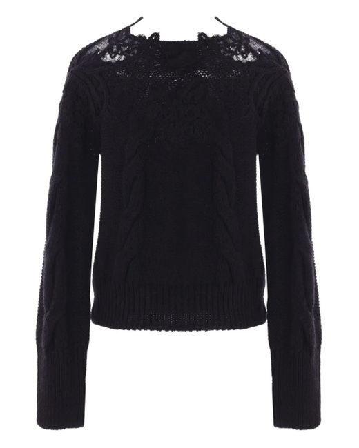 Ermanno Scervino Blue Lace-Insert Cable-Knit Sweater
