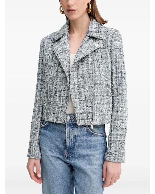 Guess Blue Notched Zip-Front Tweed Jacket