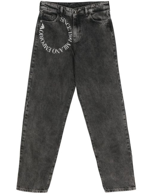Emporio Armani Gray Logo-print Slim-fit Jeans