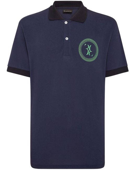 Billionaire Blue Logo-embroidered Cotton Polo Shirt for men