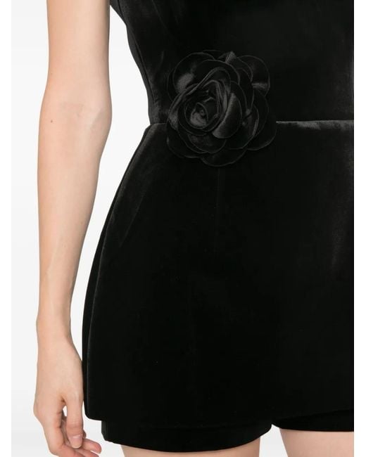 Adamaris Black V-Neck Rose-Detail Playsuit
