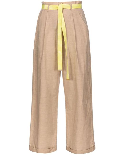 Pantalones anchos con cinturón en contraste Pinko de color Natural