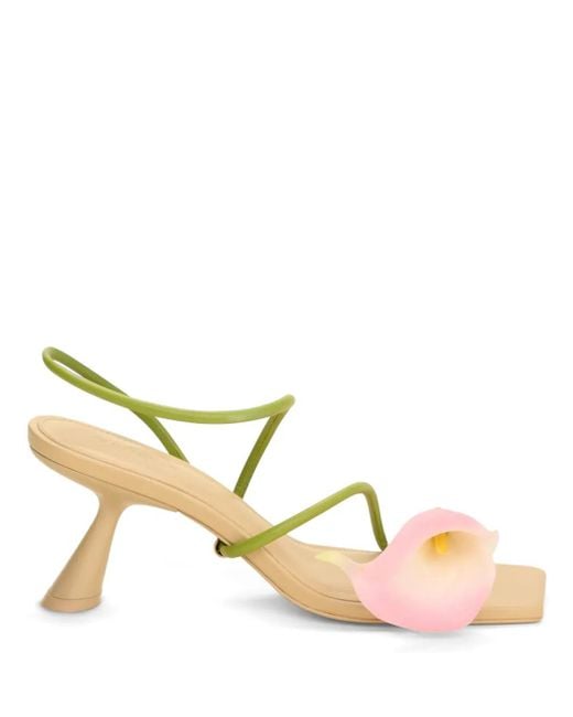 Cult Gaia Natural Ria Calla Lily Leather Comma-Heel Sandals