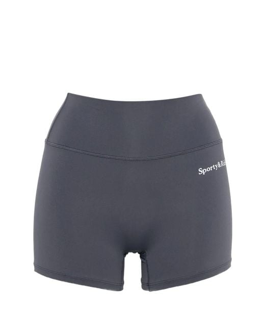 Sporty & Rich Blue Logo-Print High-Waisted Shorts