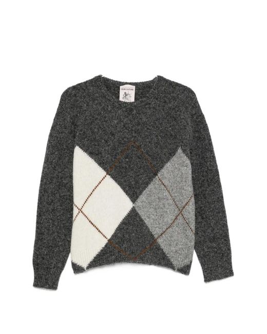 Semicouture Black Argyle-Pattern Sweater