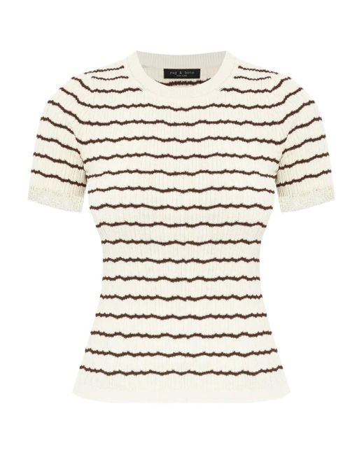 Rag & Bone White Striped Ribbed Top