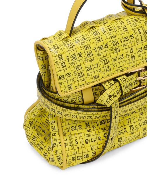 Moschino Yellow Tape-Measure-Print Buckled Tote Bag