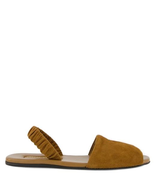 Miu Miu Brown Ruches Elastic-Sling Suede Sandals