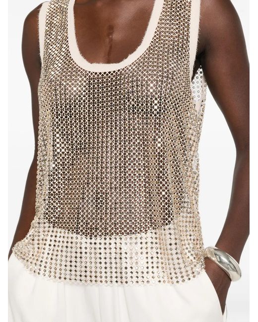 Pinko White Sequin-Embellished Tank Top