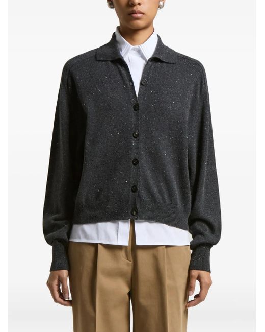 Peserico Black Speckled-Pattern Collared Cardigan