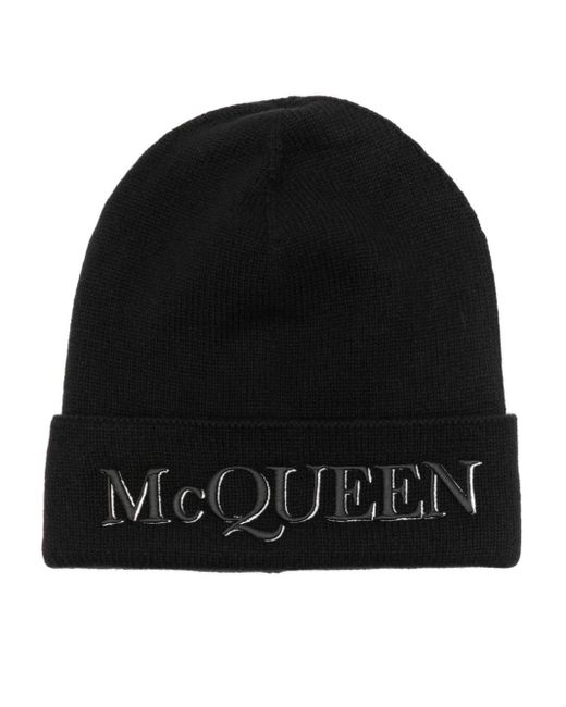 メンズ Alexander McQueen Logo-embroidered Cashmere Beanie Black