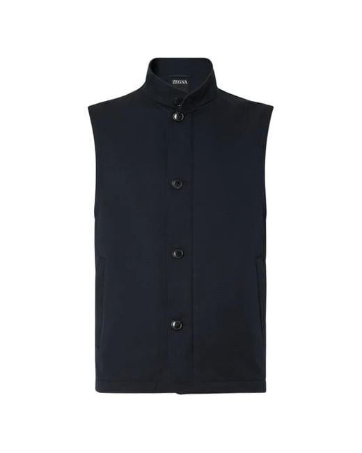 Zegna Blue Button-Up Gilet for men