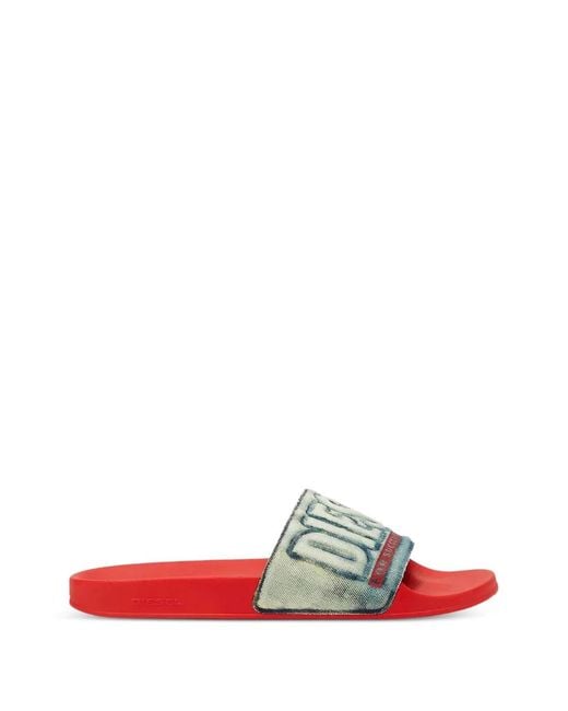 DIESEL Red Sa-Mayemi Denim Slides for men