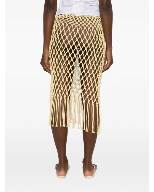 Frankie Shop Natural Tropea Macramé-Knit Fringed Midi Skirt