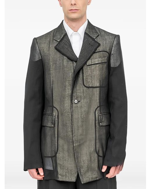 Setchu Gray Metallic-Effect Panelled Blazer for men