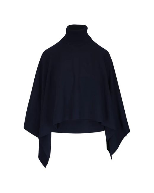 Michael Kors Blue Midnight Draped Turtleneck Caftan Top