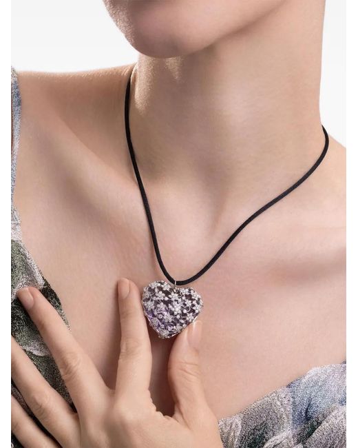 Cicada Jewelry Metallic Amethyst And Diamond Heart-Pendant Necklace