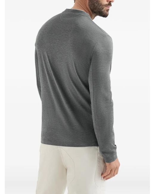 Brunello Cucinelli Gray Silk And Cotton Lightweight-Jersey Long-Sleeve Crew-Neck T-Shirt With Contrast-Detail for men