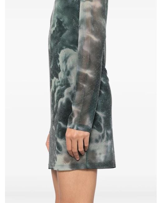 Alexander Wang Green Crystal-Hotfix Cloud-Print Mini Dress