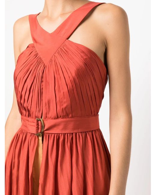 Alberta Ferretti Red Pleated Sleeveless Maxi Dress