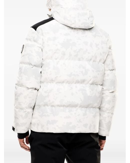 EA7 White Camouflage-Print Hooded Down Jacket for men
