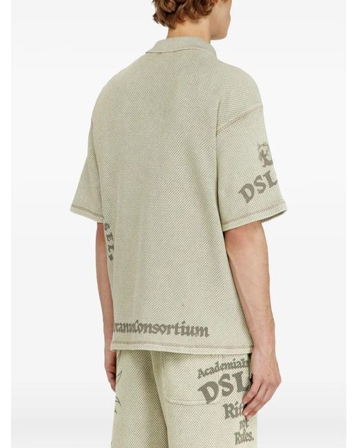 DIESEL White Jacquard-Knit Quarter-Zip Cotton Polo Shirt for men