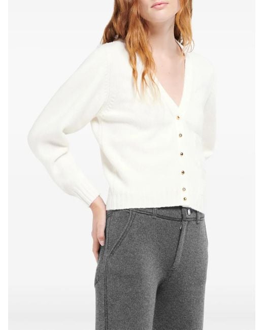 Barrie White Ribbon-Trim Cashmere Button Cardigan