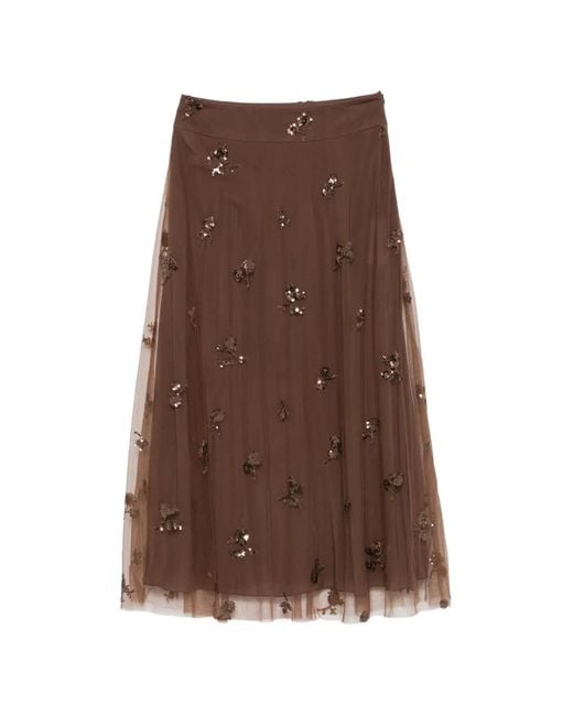 Luisa Cerano Brown Sequin-Embellished Tulle Midi Skirt