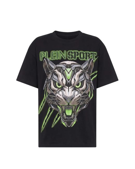 Philipp Plein Black Tiger-Print Logo-Print T-Shirt for men