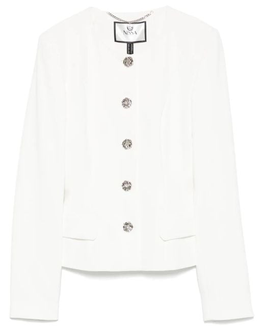 Nissa White Floral-Buttons Blazer