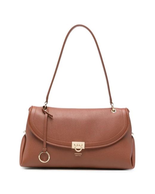 Ferragamo Brown Gancini Pebbled Leather Tote Bag