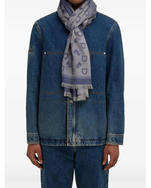 Ferragamo Blue Monogrammed Scarf for men