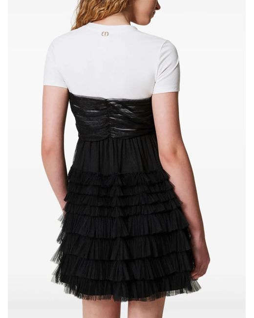 Twinset Black T-Shirt-Detail Tulle Mini Dress