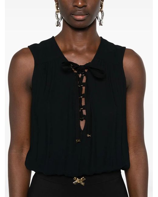 Elisabetta Franchi Black Lace-Up Crepe Maxi Dress