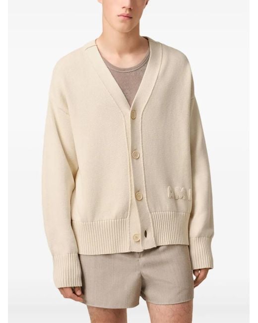 Cardigan À Logo Brodé AMI pour homme en coloris Natural