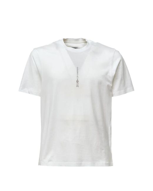 C P Company White 30/1 Logo-Print Cotton T-Shirt for men