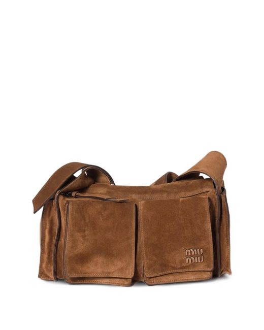 Miu Miu レディース ブラウン Utilitaire スエード ショルダーバッグ