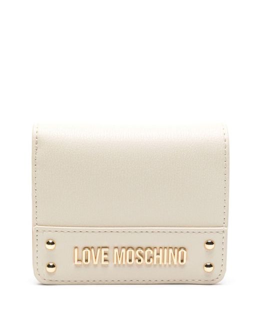 Portafoglio bi-fold con placca logo di Love Moschino in Natural