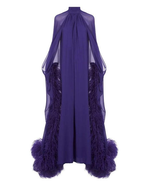‎Taller Marmo Purple Feathered Eterea Maxi Gown