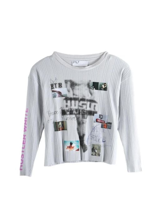 PALY White Hustlr Plissé-Effect Graphic-Print T-Shirt
