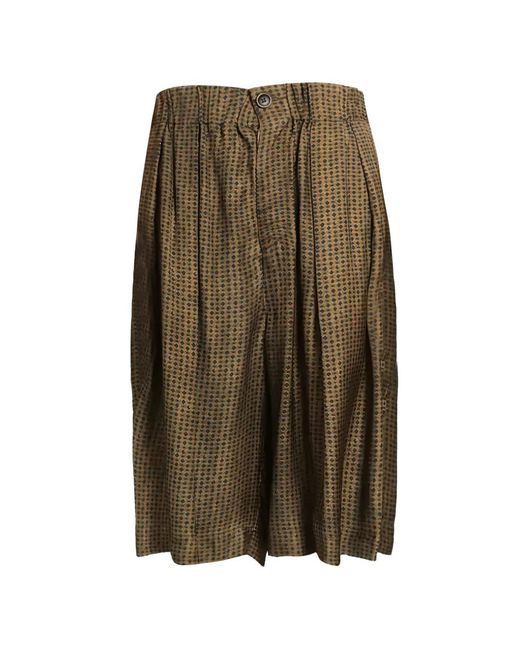Uma Wang Green Geometric-Print Pleated Shorts