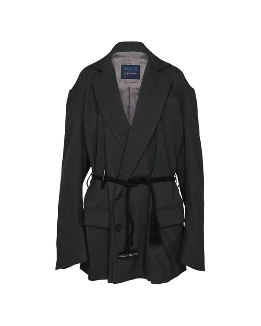 Yohji Yamamoto Black Toggle-Fastening Rope-Belt Blazer