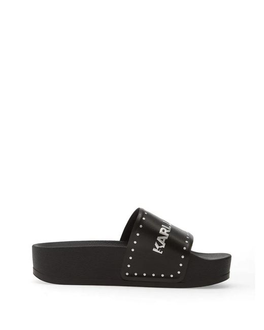 Karl Lagerfeld Black Studded Logo-Print Slides