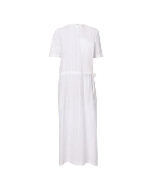 Loulou de Saison White Renata Stripped Cinched-Waist Midi Dress