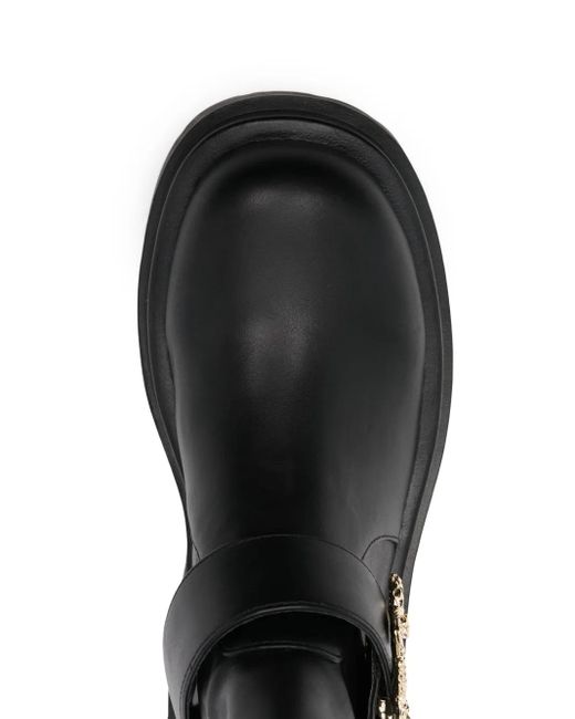 Just Cavalli Black Logo-Plaque Faux Leather Ankle Boots