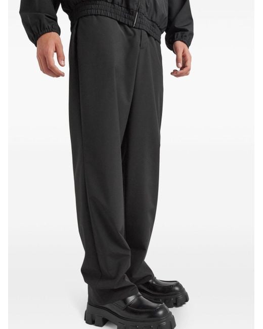 Prada Black Triangle-Logo Wide-Leg Trousers for men