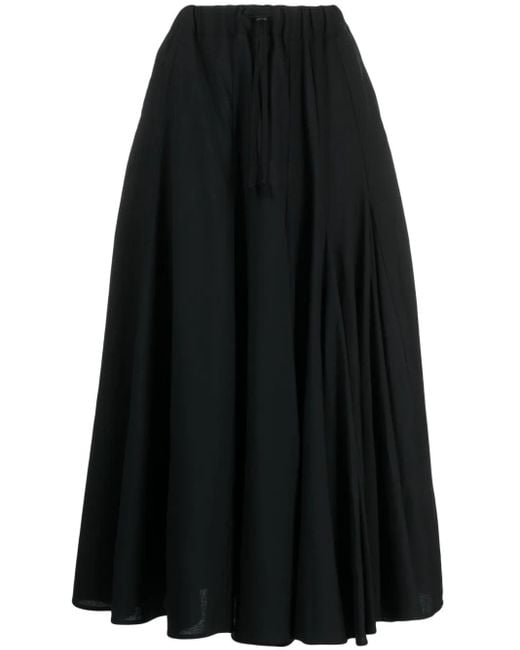 Yohji Yamamoto Black High-Waisted Wool Midi Skirt