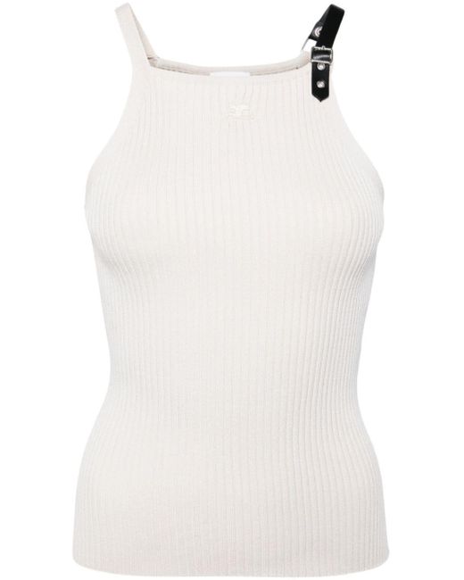 Courreges White Buckle-detail Ribbed Tank Top